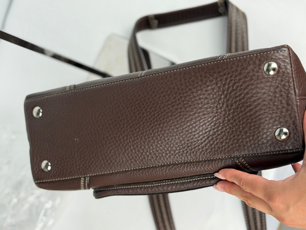 Coach F13963 Hampton Turnlcok Brown Pebbled Leather Shoulder Bag
