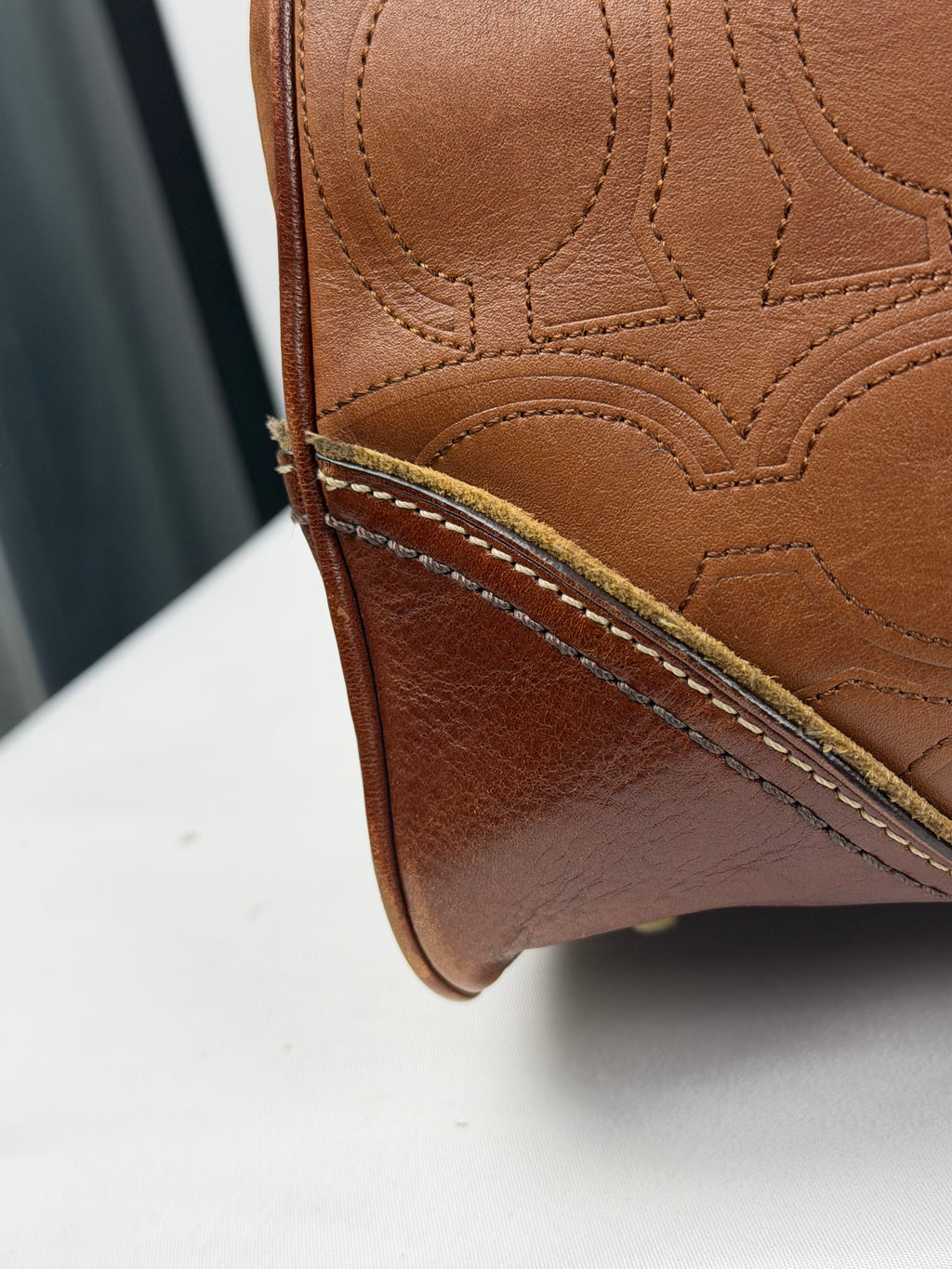 Coach 10227 Hampton Clip Brown Leather C Embossed Shoulder Bag with Dustbag