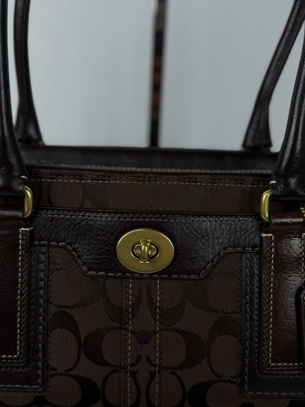 Coach 11062 Hampton Signature Chocolate Brown Monogram Shoulder Bag Leather Trim