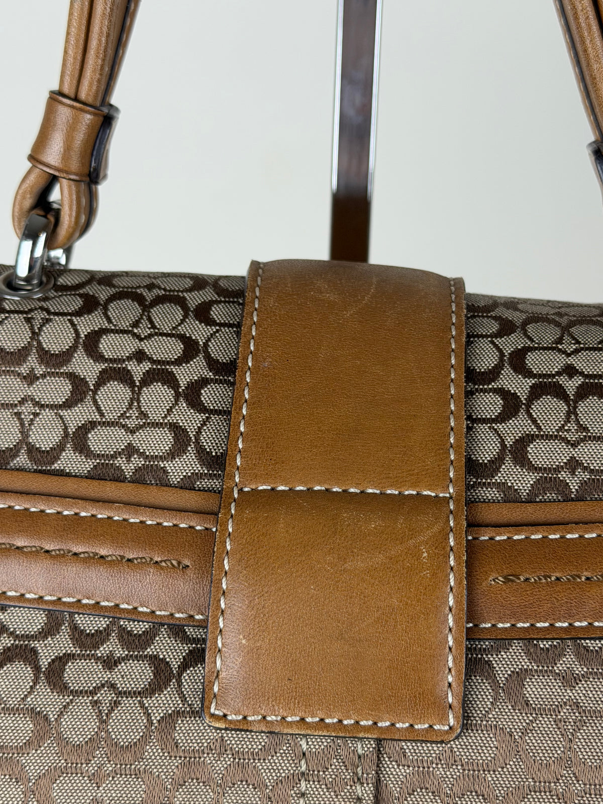 Coach 7078 Soho Signature Brown Monogram Satchel Hand Bag Leather Trim