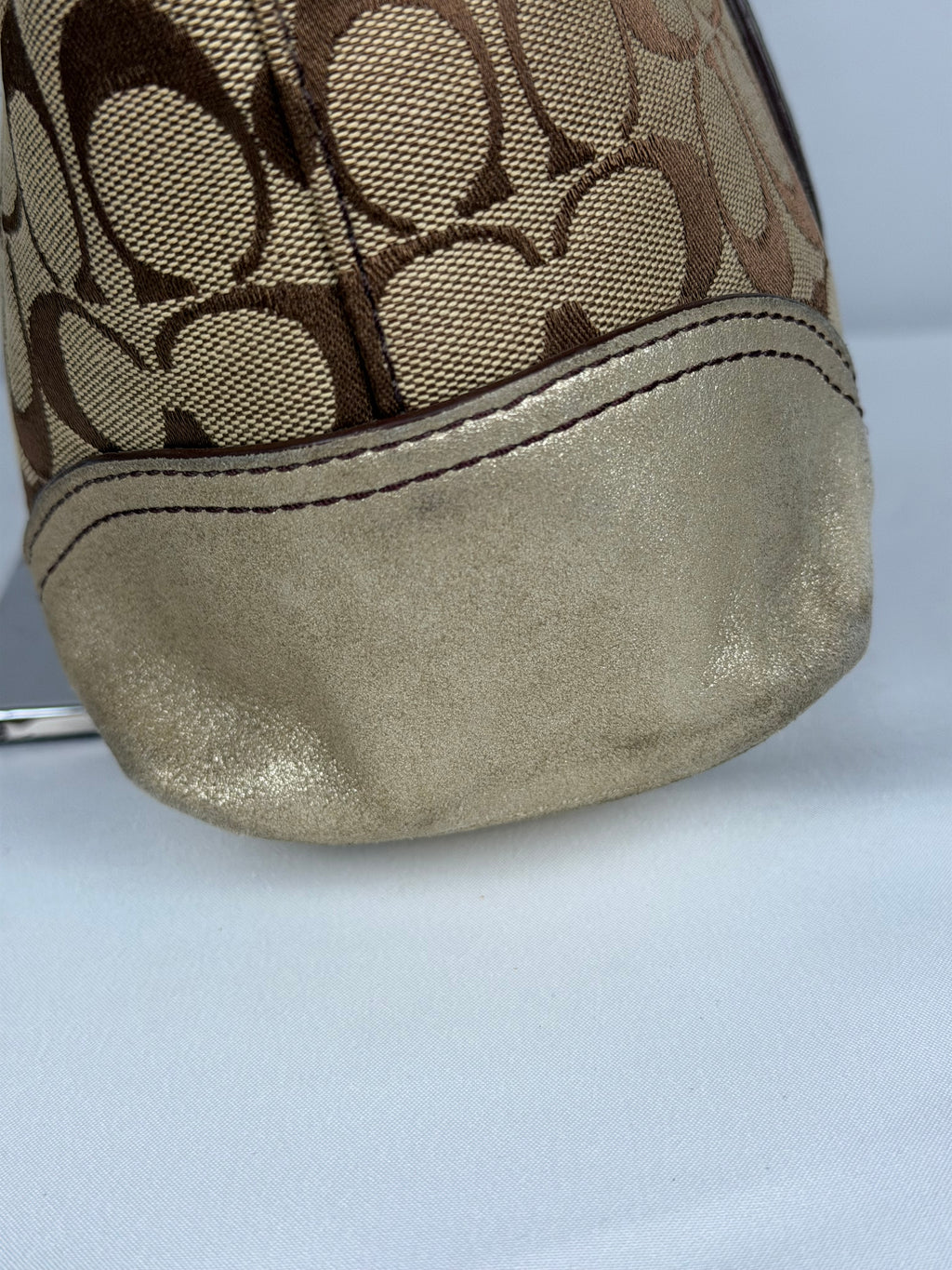 Coach 8K52 Signature Brown Monogram Shoulder Bag Leather Trim