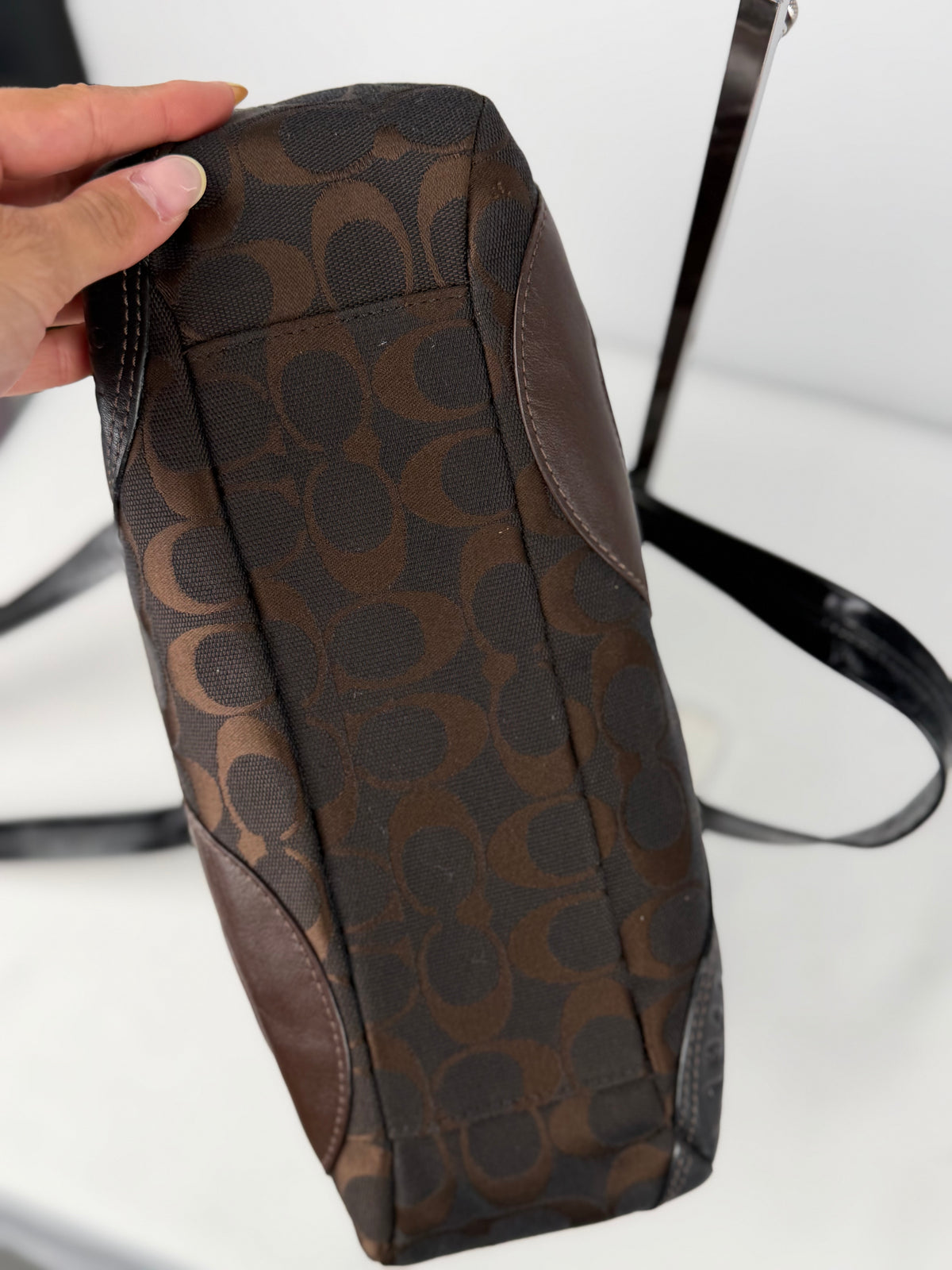 Coach F15466 Patchwork Brown Leather/Suede/Canvas Shoulder Bag