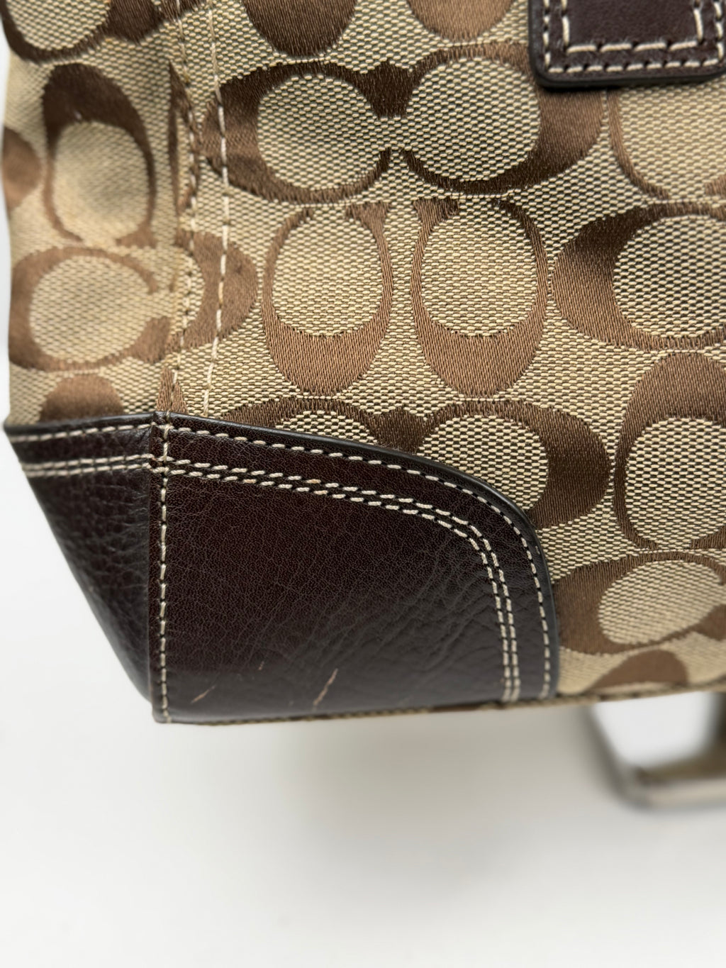 Coach F13975 Hampton Turnlock Flap Signature Brown Monogram Shoulder Bag Leather Trim