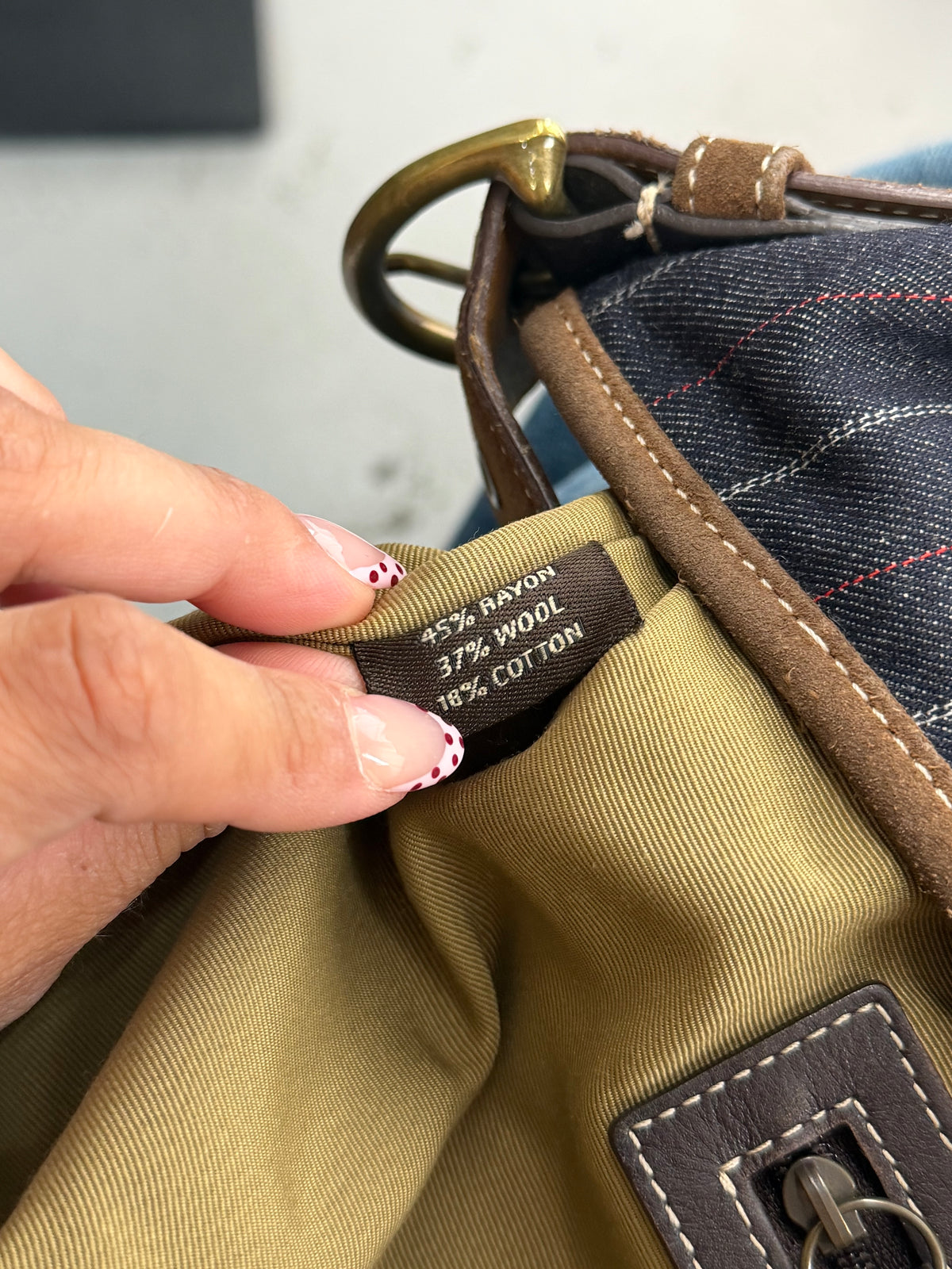 Coach 9527 Hobo Denim Pinistripe Shoulder Bag Brown Suede Leather Trim