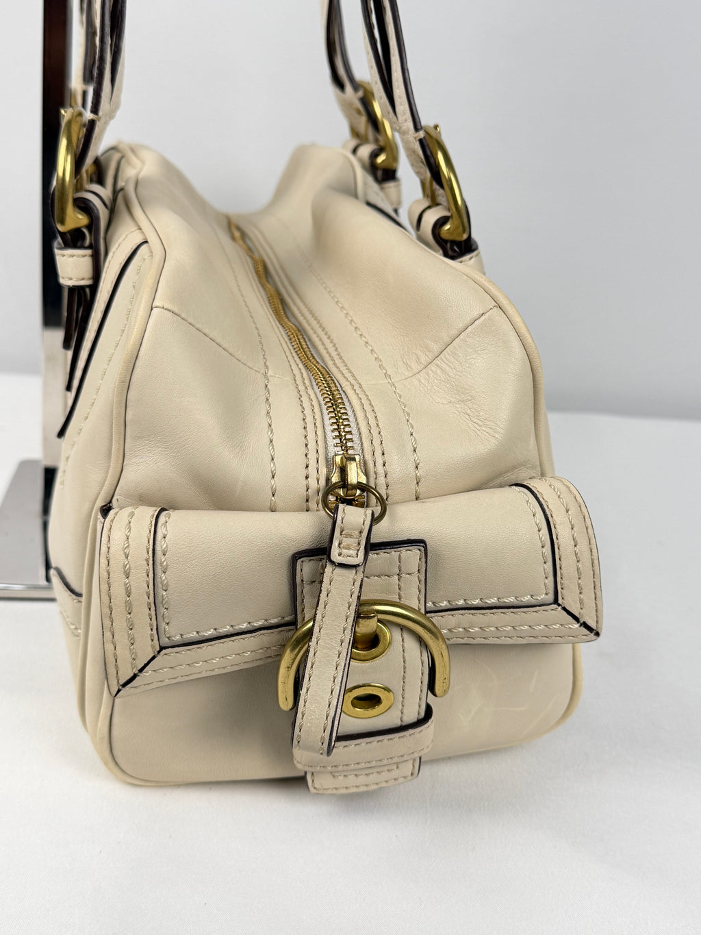 Coach 10048 Mia White/Cream Leather Double Pocket Soho Shoulder Bag