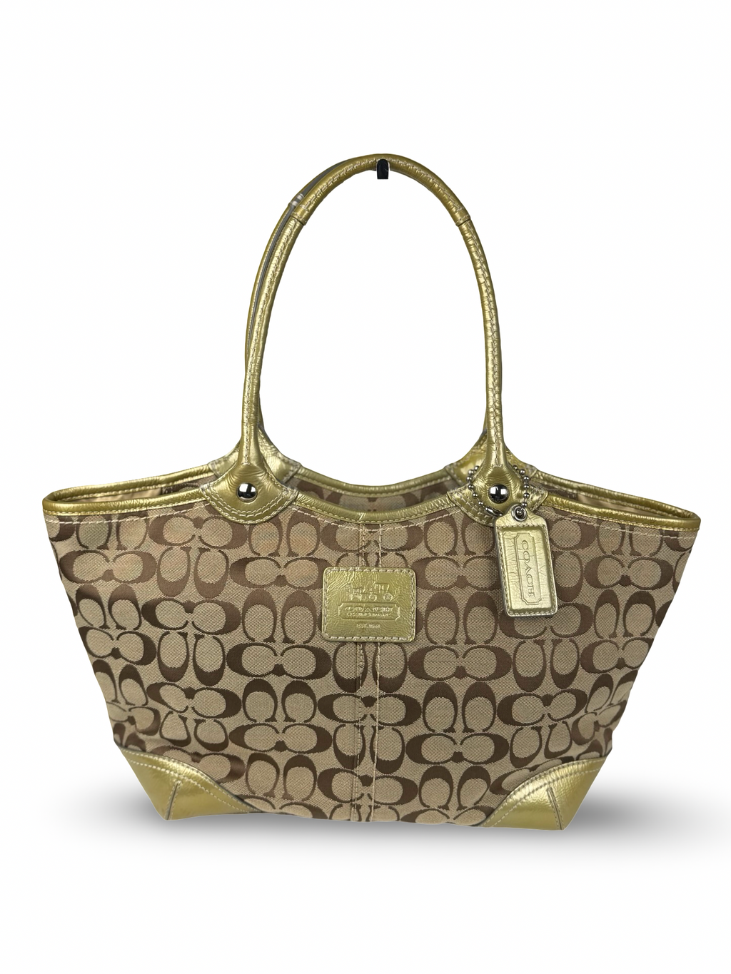 Coach F12564 Bleecker Signature Brown Monogram Shoulder Bag Gold Leather Trim