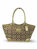 Coach F12564 Bleecker Signature Brown Monogram Shoulder Bag Gold Leather Trim