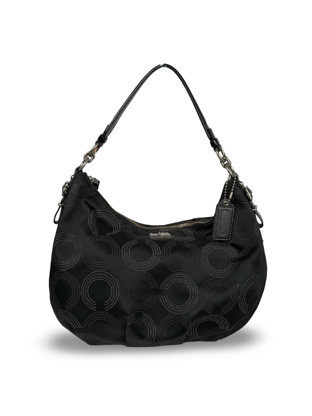 Coach 15929 Madison Op Art Black and White Monogram Shoulder Bag Leather Trim