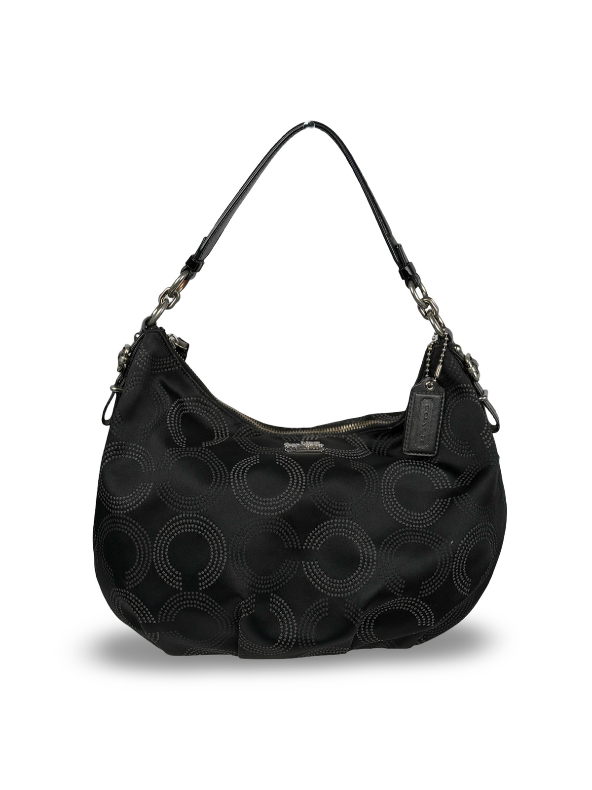 Coach 15929 Madison Op Art Black and White Monogram Shoulder Bag Leather Trim