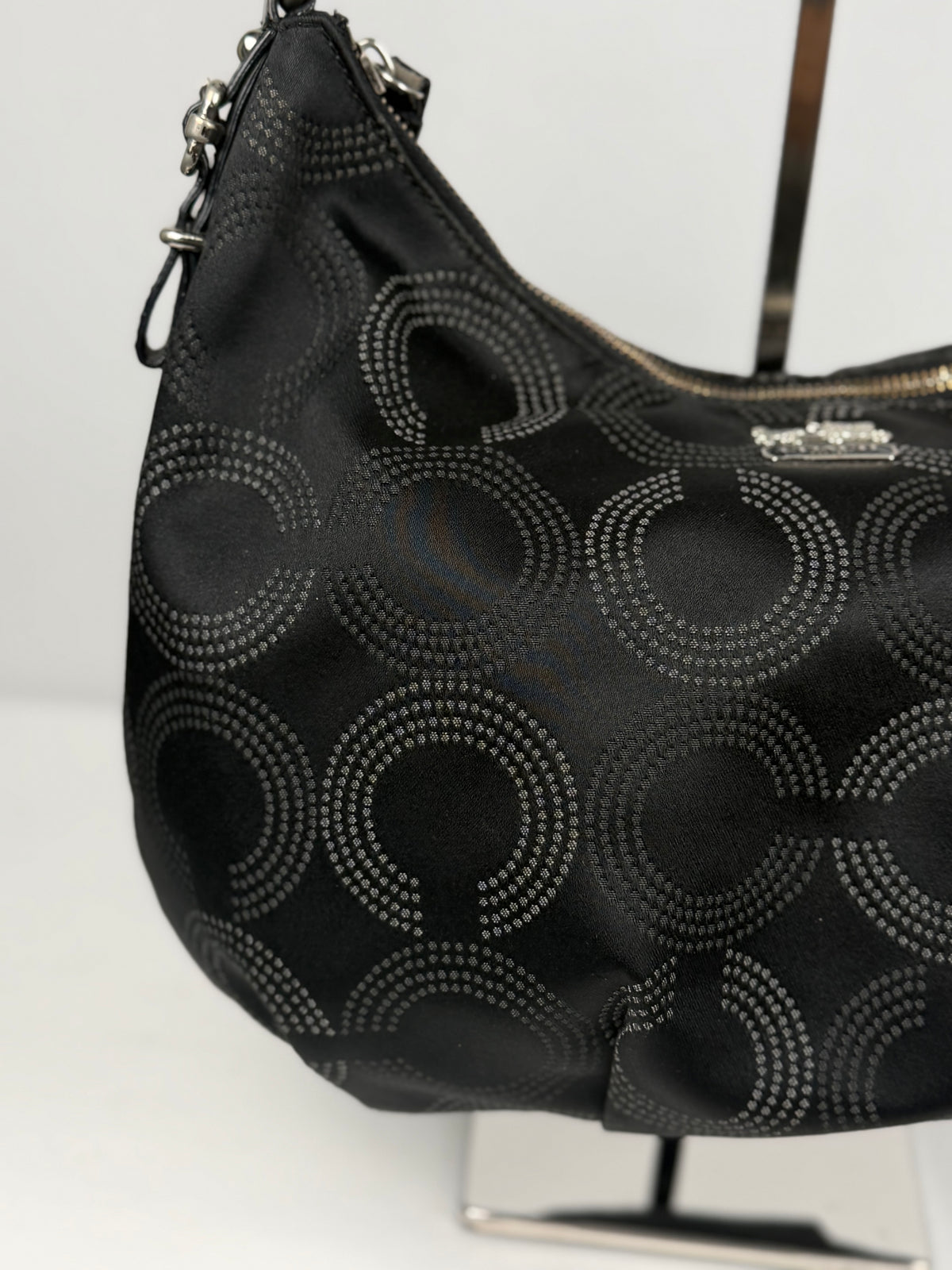 Coach 15929 Madison Op Art Black and White Monogram Shoulder Bag Leather Trim