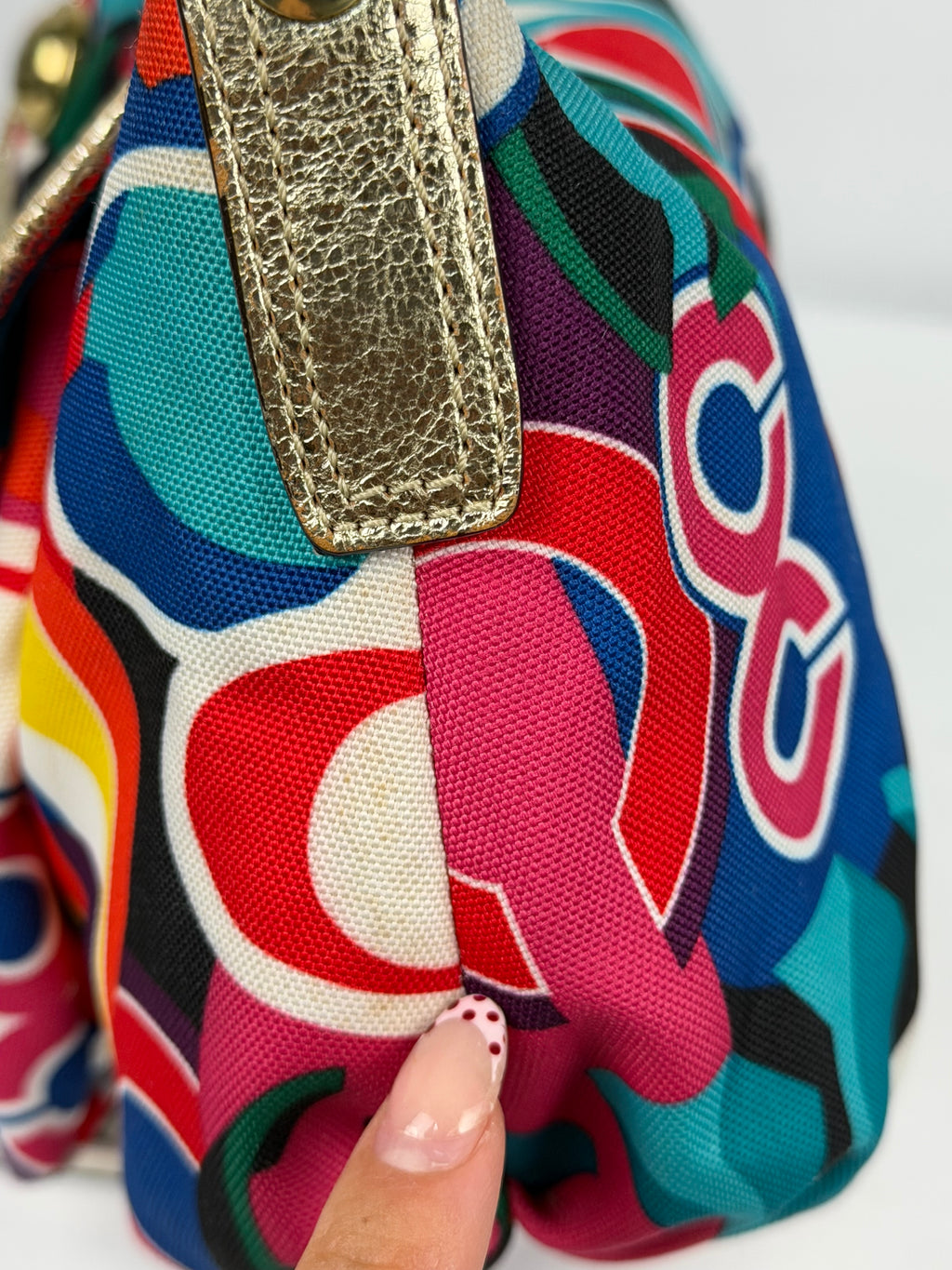 Coach 13834 Poppy Funky Multicolour Shoulder Bag Leather Trim