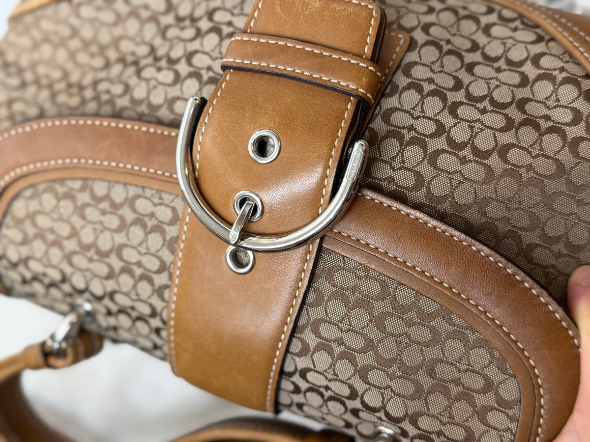Coach 7078 Soho Signature Brown Monogram Satchel Hand Bag Leather Trim