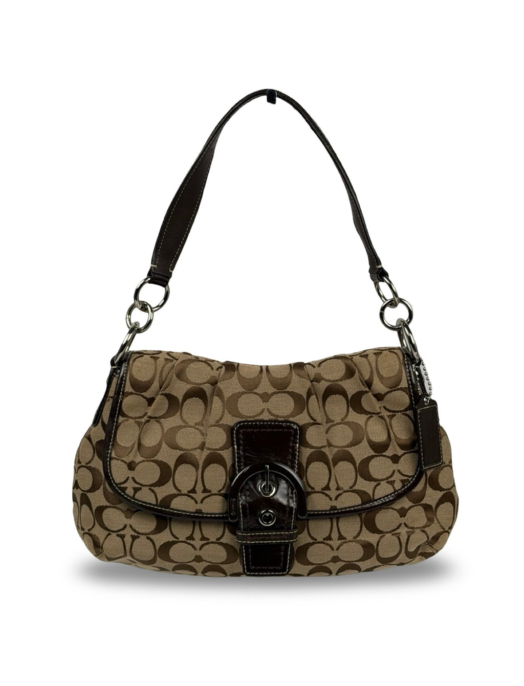 Coach F17093 Soho Signaure Brown Monogram Shoulder Bag Leather Trim