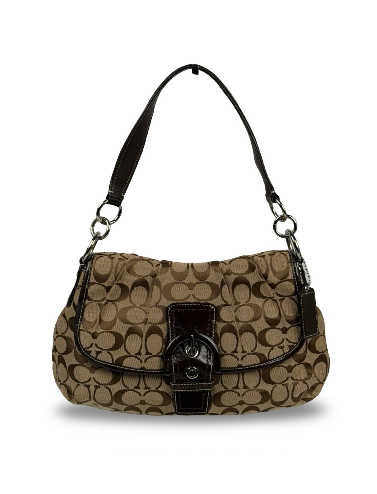Coach F17093 Soho Signaure Brown Monogram Shoulder Bag Leather Trim