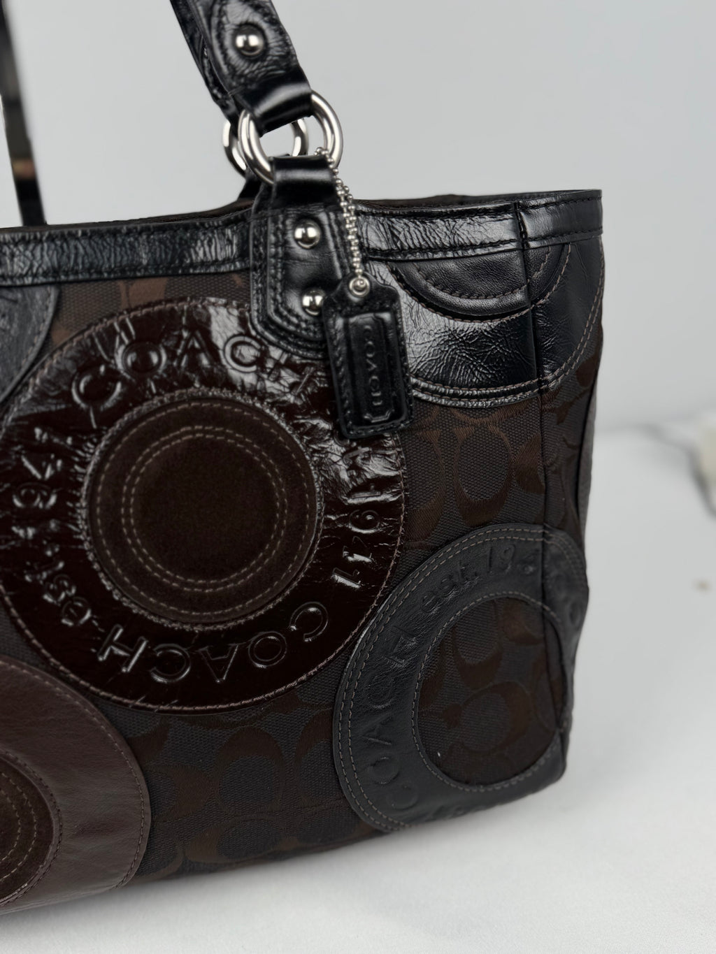 Coach F15466 Patchwork Brown Leather/Suede/Canvas Shoulder Bag