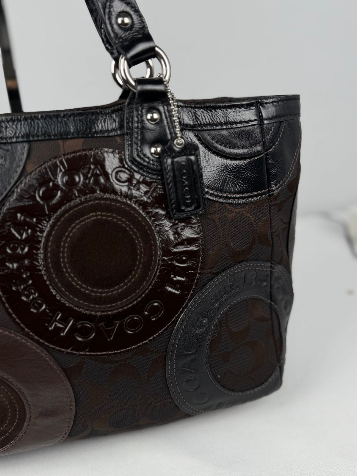Coach F15466 Patchwork Brown Leather/Suede/Canvas Shoulder Bag