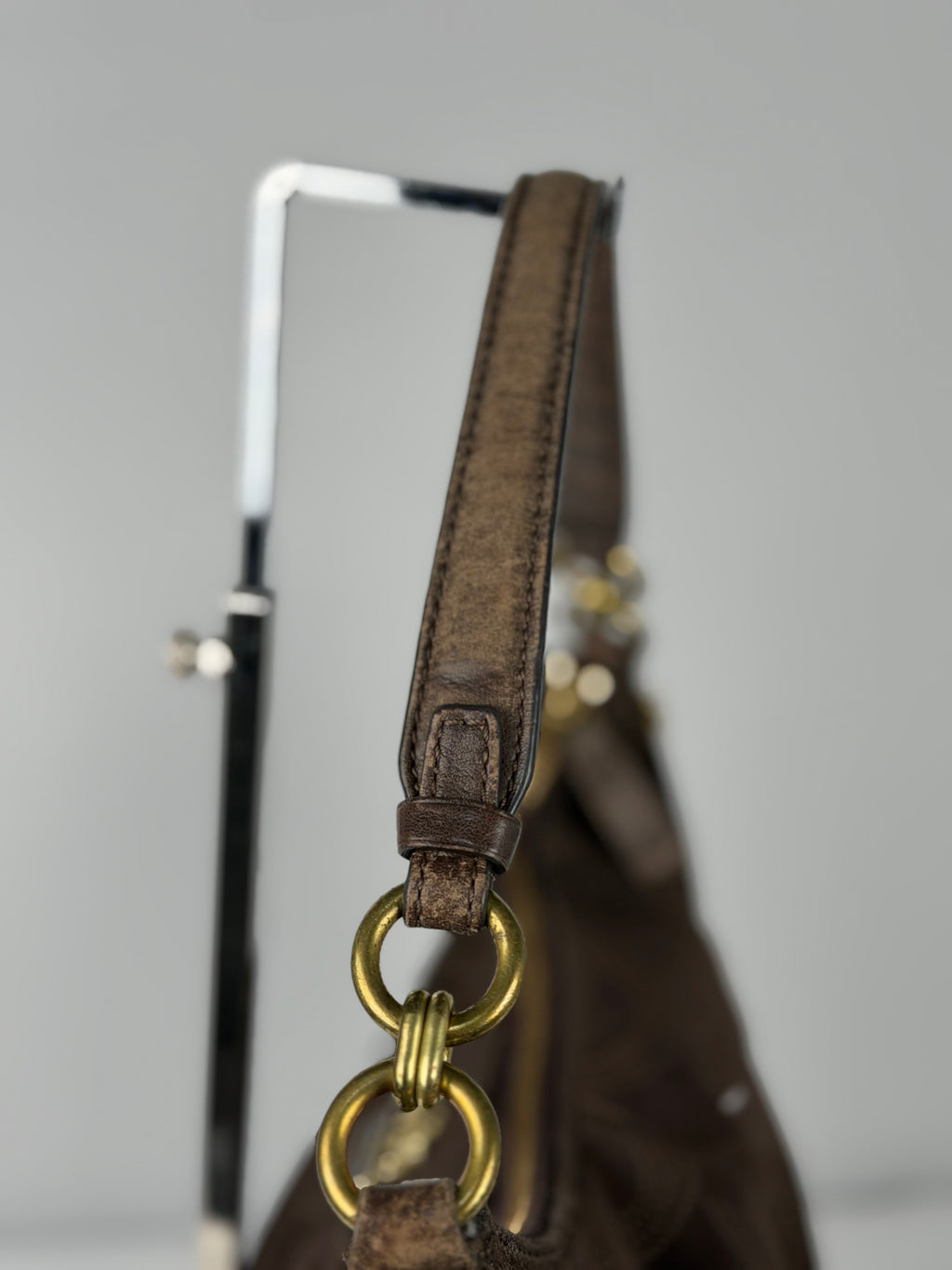 Coach 15929 Op Art Brown Monogram Slouchy Canvas Shoulder Bag Leather Trim