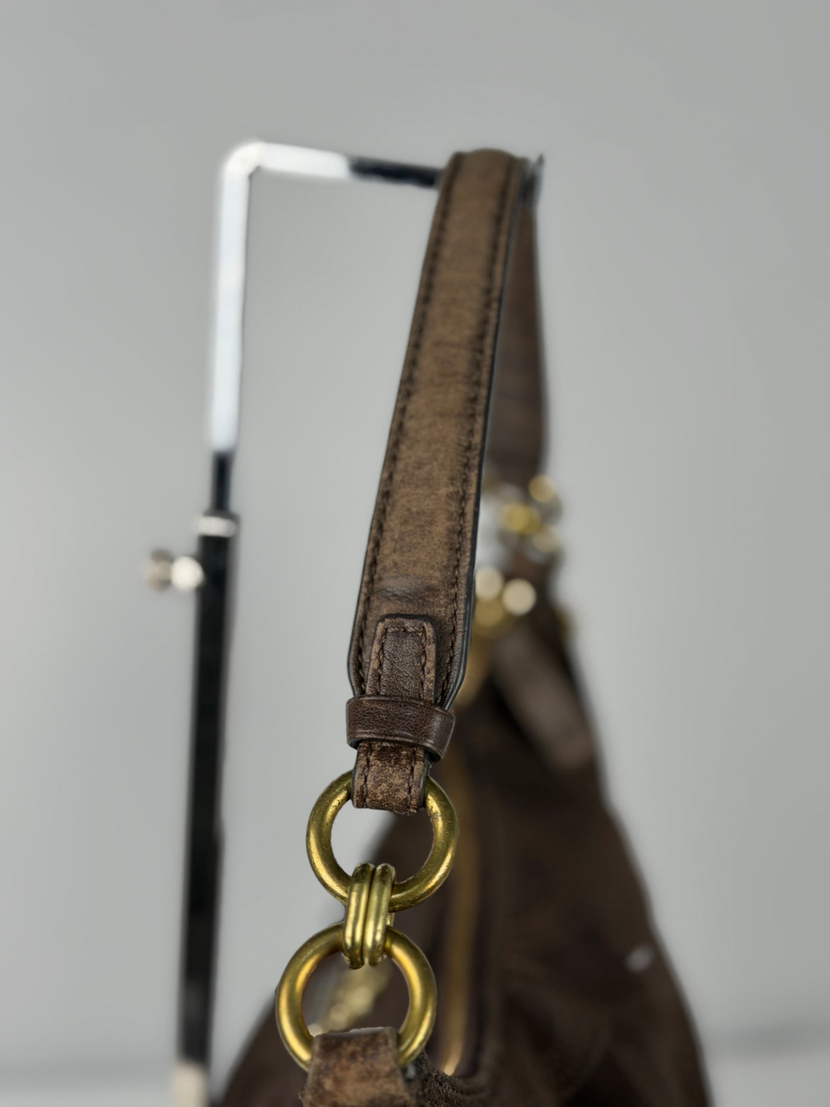 Coach 15929 Op Art Brown Monogram Slouchy Canvas Shoulder Bag Leather Trim