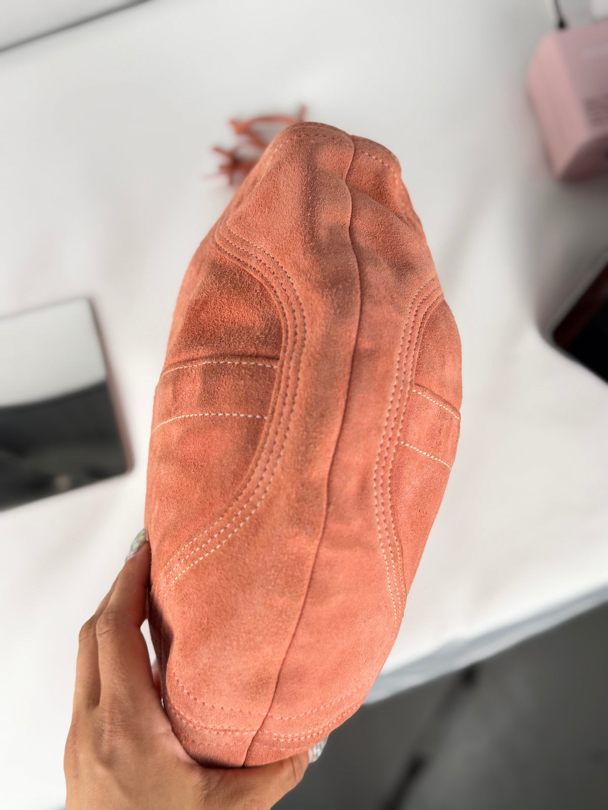 Coach 8A16 Hobo Coral Pink Suede Leather Shoulder Bag