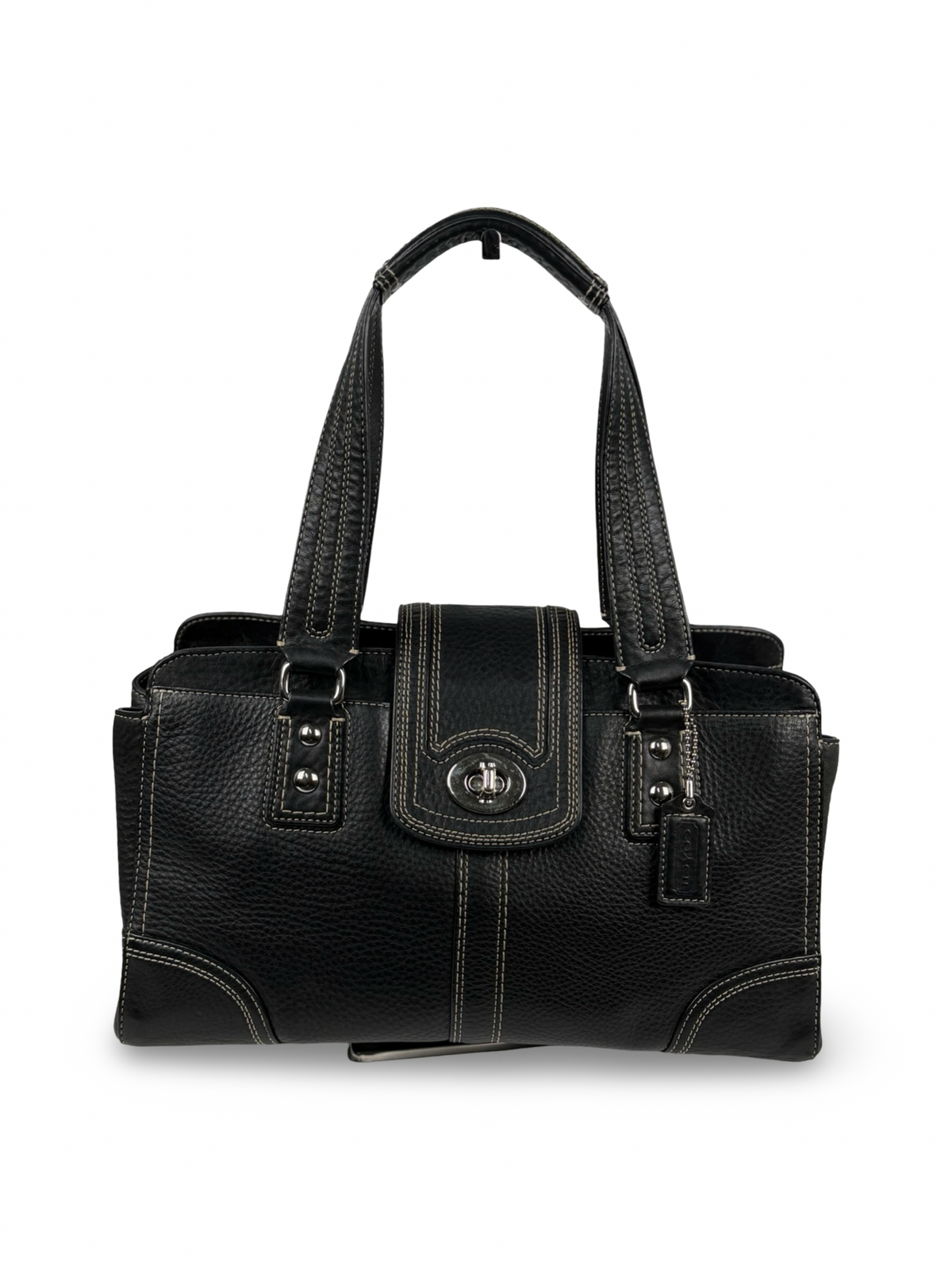 Coach F13961 Hampton Turnlock Black Pebbled Leather Shoulder Bag