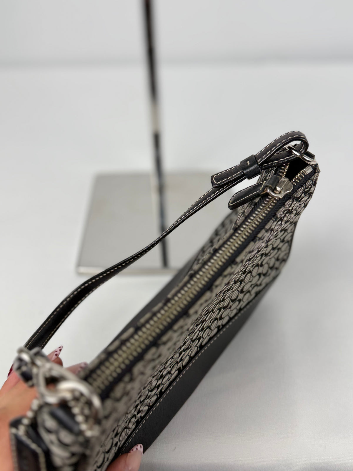 Coach 6622 Signature Black/Grey Mini Monogram Print Mini Demi Shoulder Bag Leather Trim