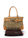 Coach 8K07 Hampton Clip Signature Brown Monogram Shoulder Bag Tan Leather Trim with dustbag
