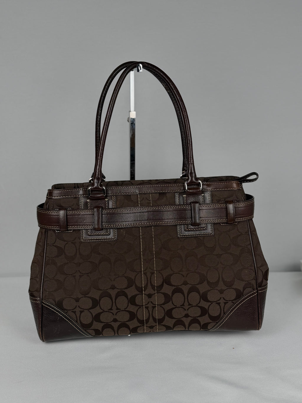 Coach 10246 Hampton Clip Signature Brown Monogram Shoulder Bag Leather Trim