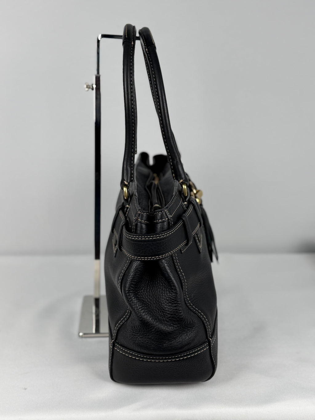 Coach F10213 Hampton Clip Black Pebbled Leather Shoulder Bag