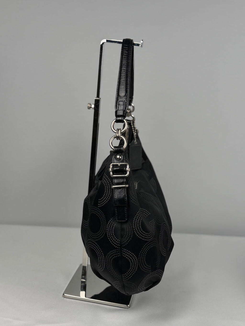 Coach 15929 Madison Op Art Black and White Monogram Shoulder Bag Leather Trim
