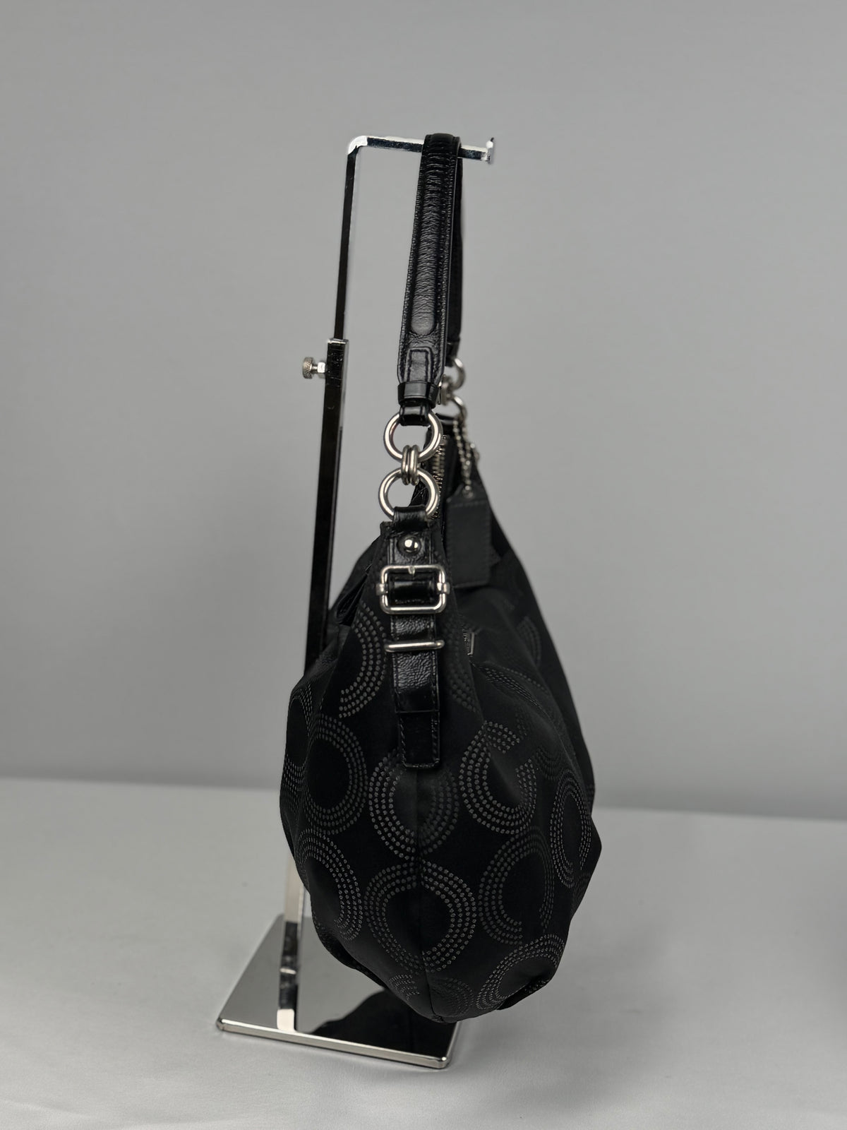 Coach 15929 Madison Op Art Black and White Monogram Shoulder Bag Leather Trim