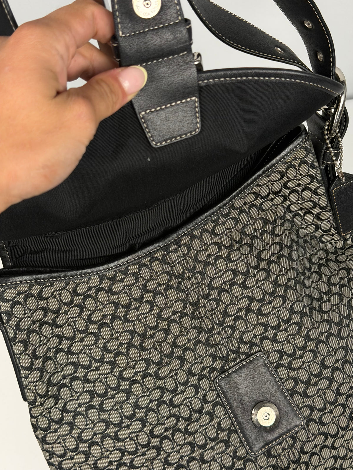 Coach 6376 Soho Signature Black/Grey Monogram Crossbody Shoulder Bag