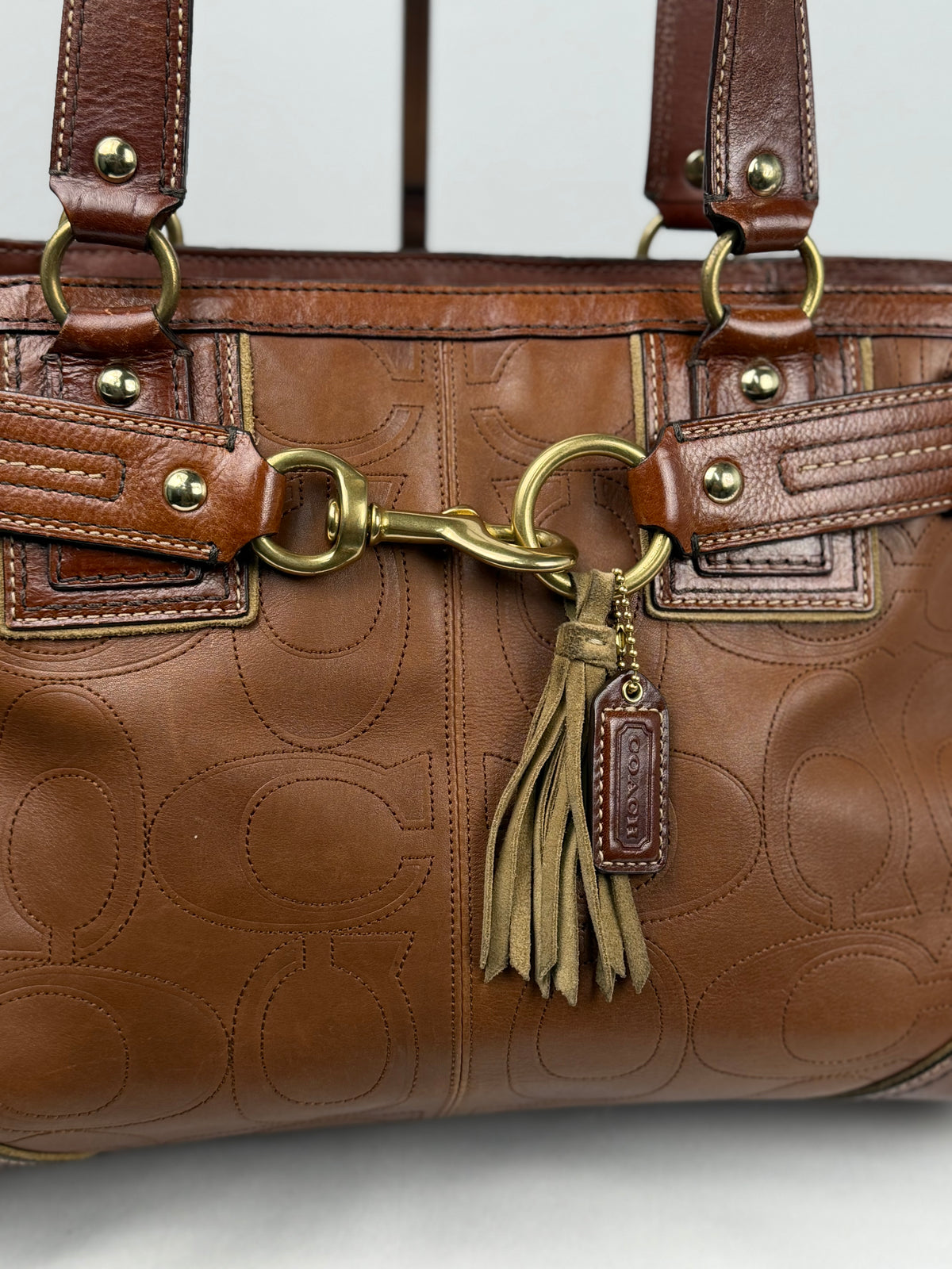Coach 10227 Hampton Clip Brown Leather C Embossed Shoulder Bag