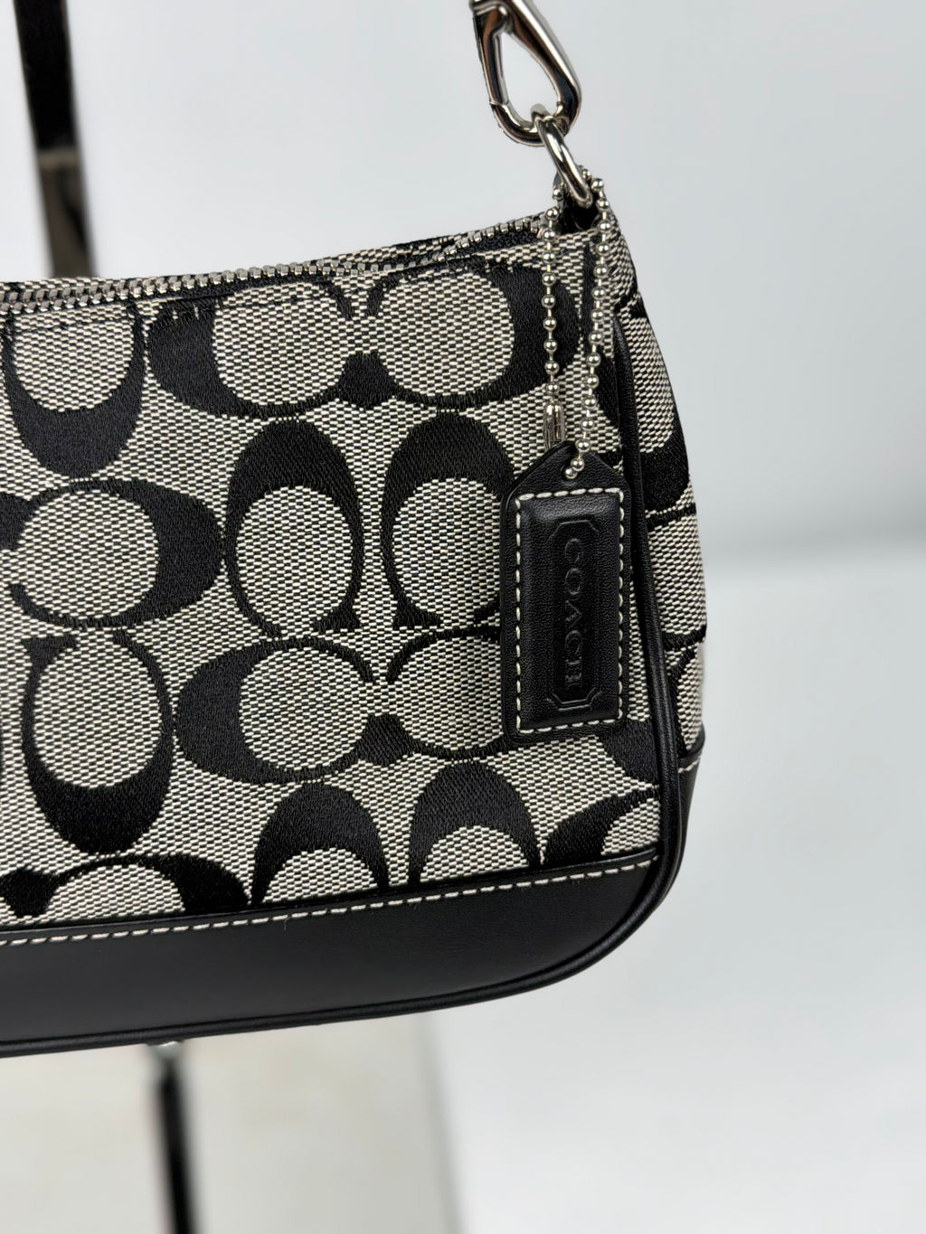 Coach 6094 Signature Black/Grey Demi Shoulder Bag Leather Trim