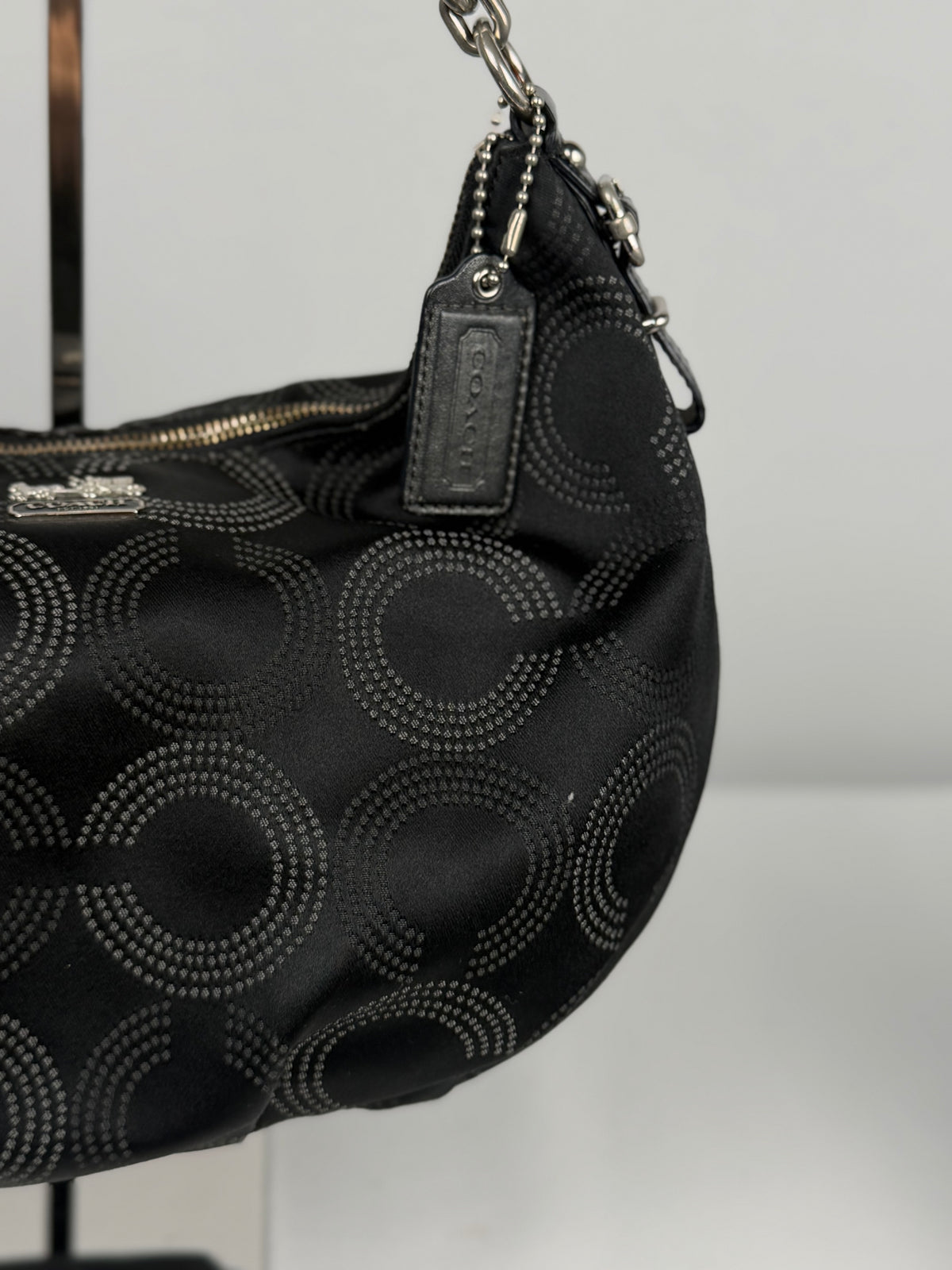 Coach 15929 Madison Op Art Black and White Monogram Shoulder Bag Leather Trim