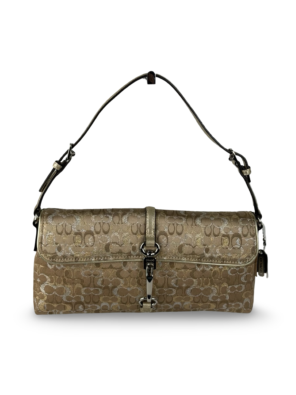 RARE Coach 3595 Demi Clip Brown/Gold Sparkly Monogram Shoulder Bag Leather Trim