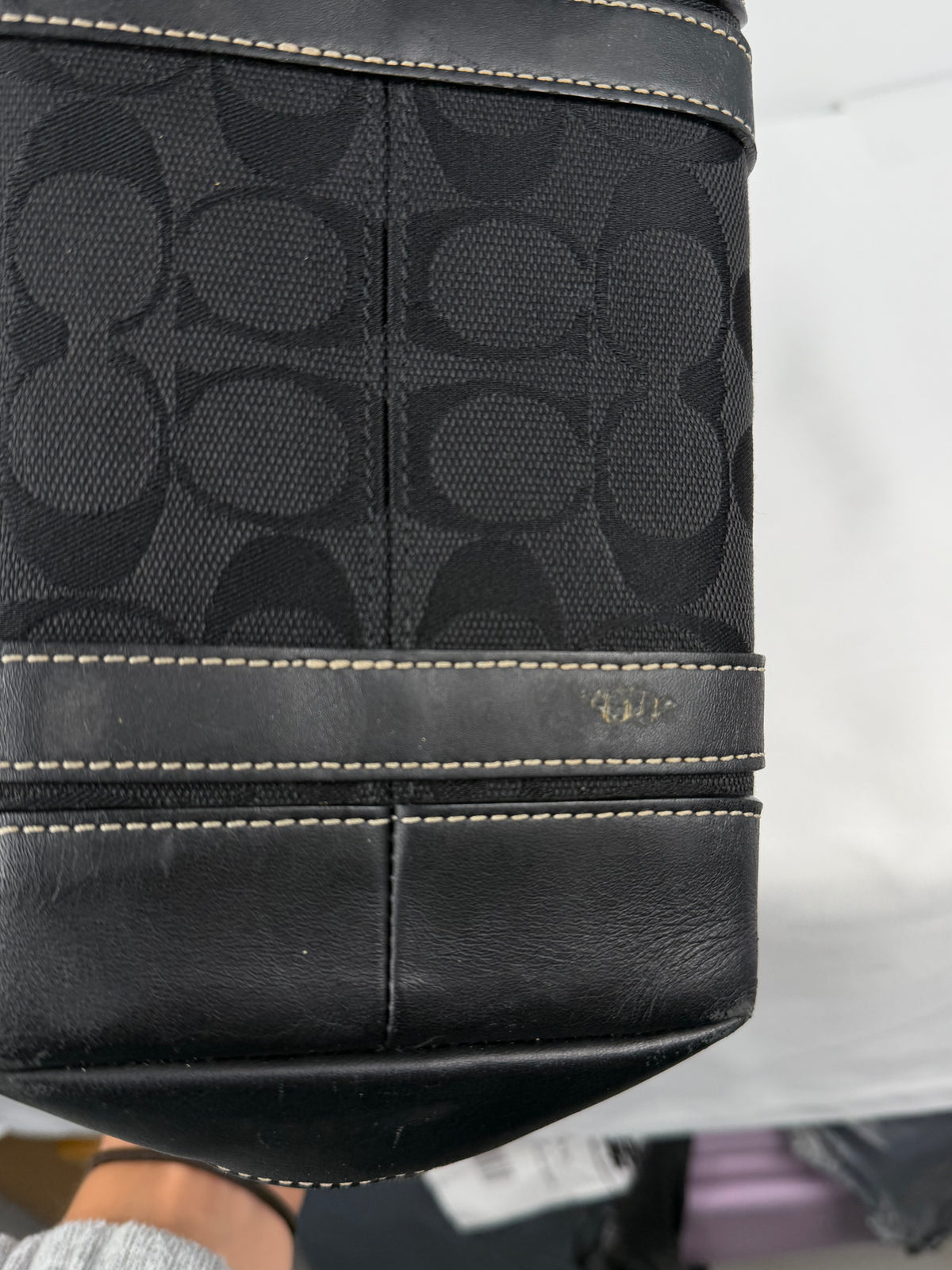 Coach 6043 Signature Small Black Hand Bag Leather Trim