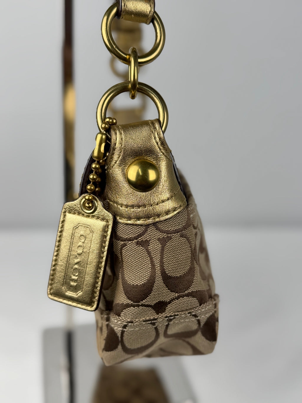 Coach 12375 Bleecker Soho Signature Brown Monogram Shoulder Bag Gold Leather Trim