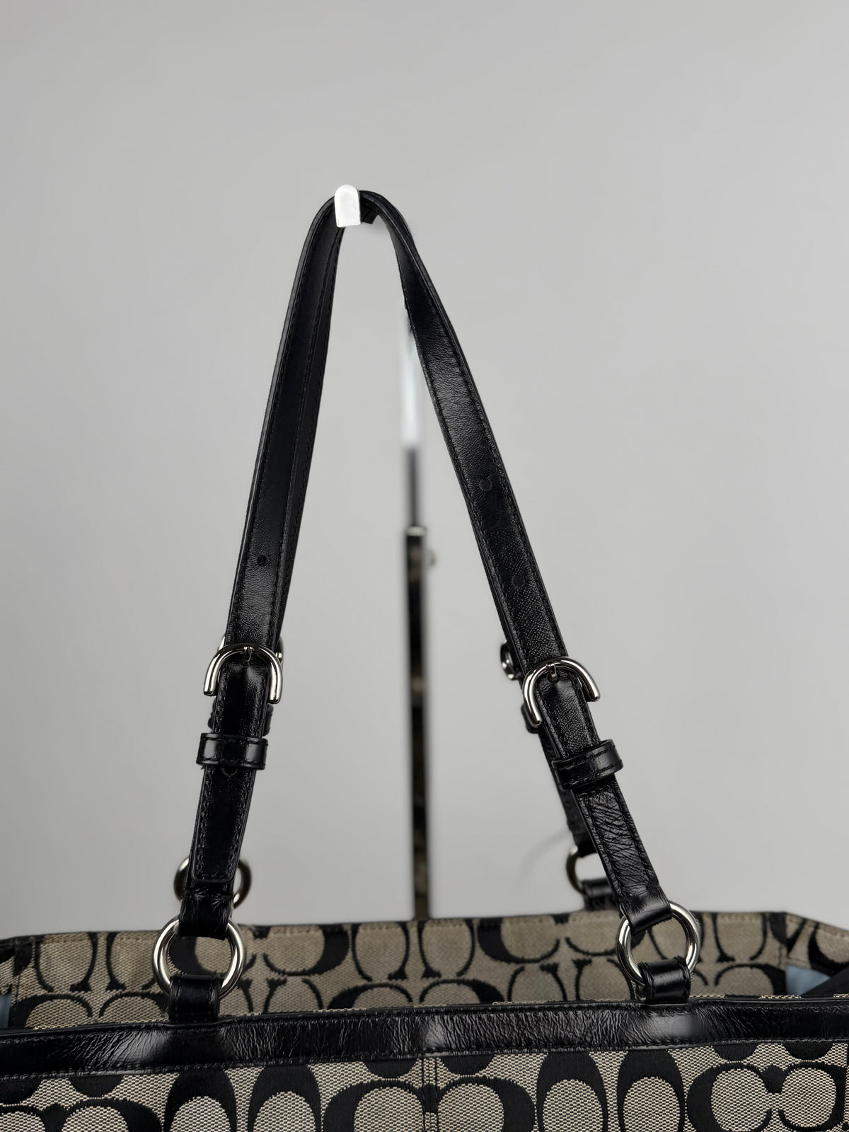 Coach F17726 Signature Grey/Black Shoulder Bag Leather Trim