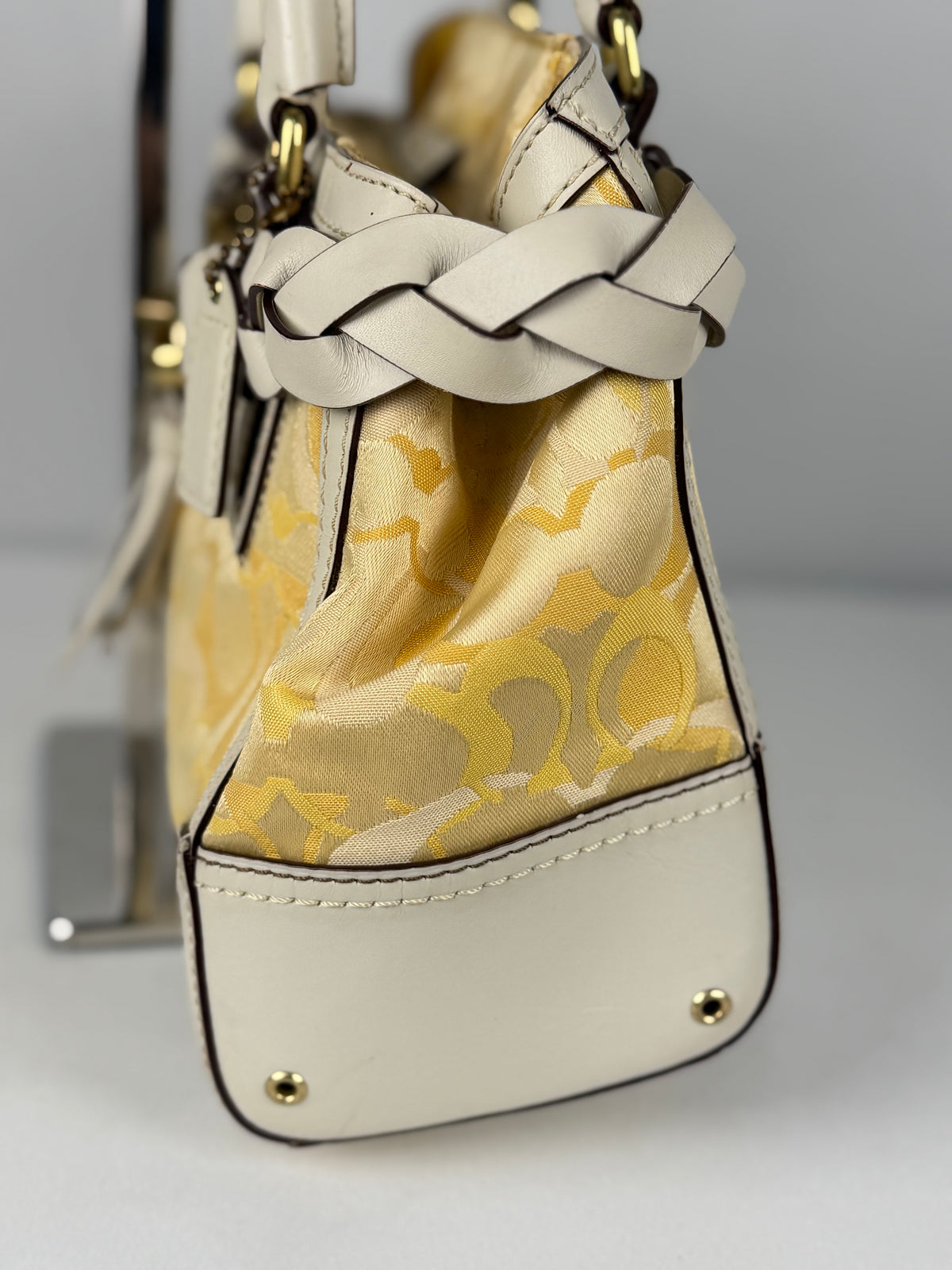 Coach 10785 Hampton Yellow Monogram Shoulder Bag Leather Trim