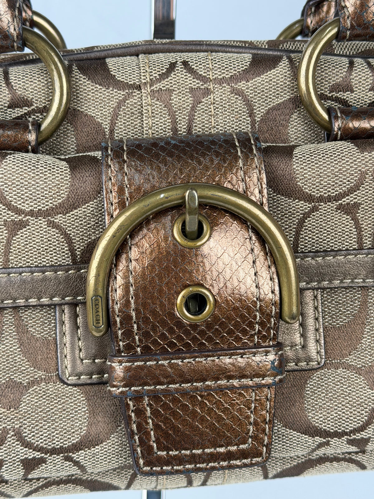 Coach 8K40 Soho Signature Brown Monogram Mini Shoulder Bag Leather Trim