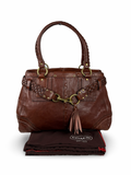 Coach 9290 Rare Hampton Clip Brown Leather Shoulder Bag Braided Detail