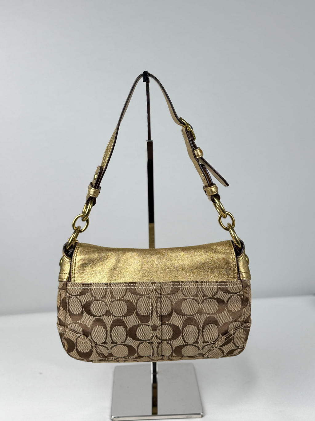 Coach 12375 Bleecker Soho Signature Brown Monogram Shoulder Bag Gold Leather Trim