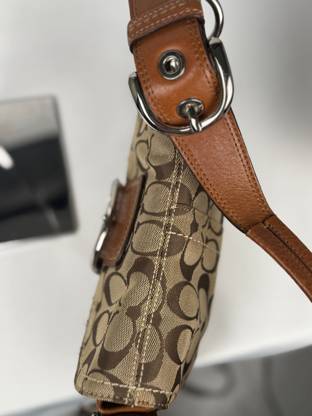 Coach 11860 Soho Signature Brown Monogram Shoulder Bag Brown Leather Trim
