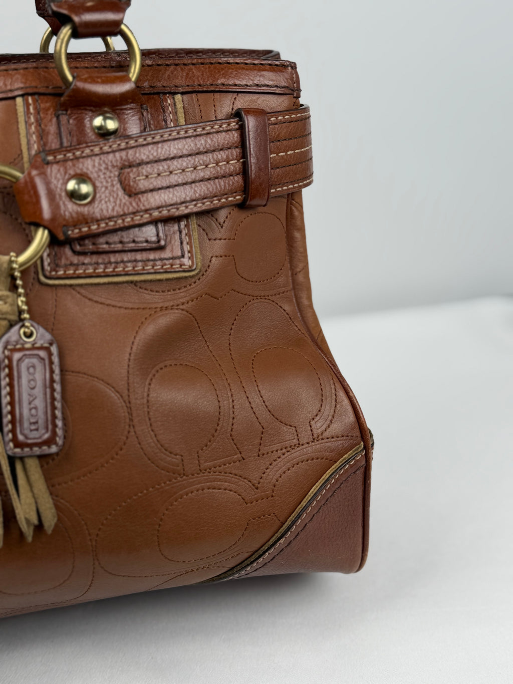 Coach 10227 Hampton Clip Brown Leather C Embossed Shoulder Bag