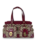 Coach F13131 Legacy Rare Turnlock Double Pocket Signature Brown Monogram Shoulder Bag Red Patent Leather Trim