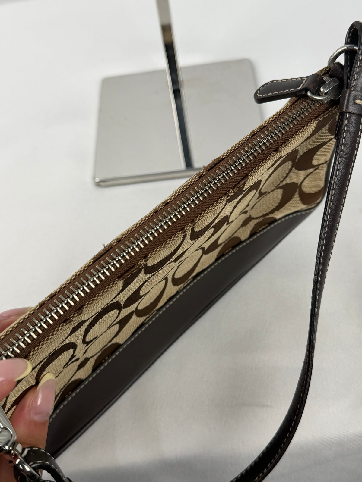 Coach 6094 Demi Signature Brown Monogram Shoulder Bag Leather Trim