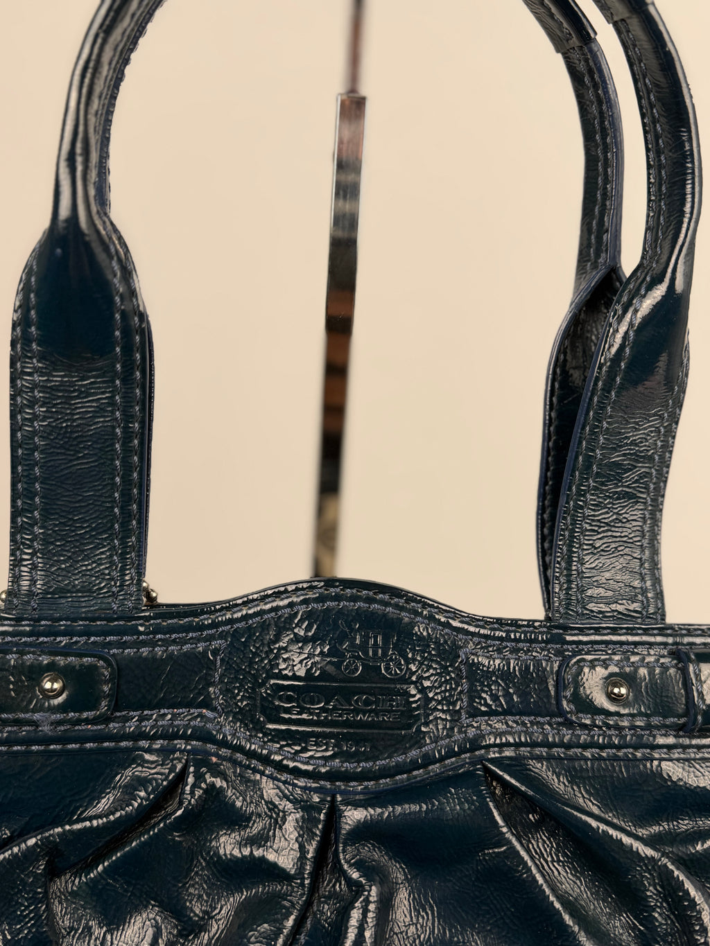 Coach 13926 Turnlock Blue Patent Leather Satchel Shoulder Bag