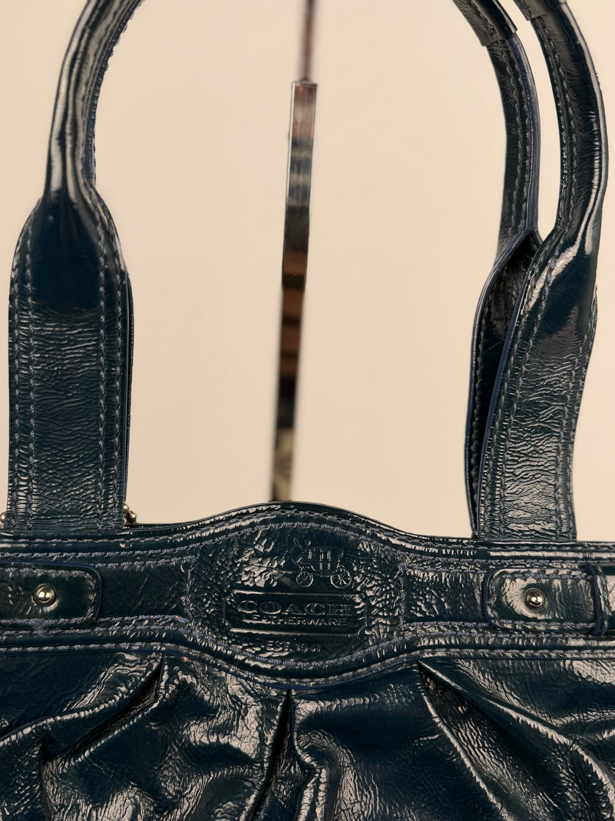 Coach 13926 Turnlock Blue Patent Leather Satchel Shoulder Bag