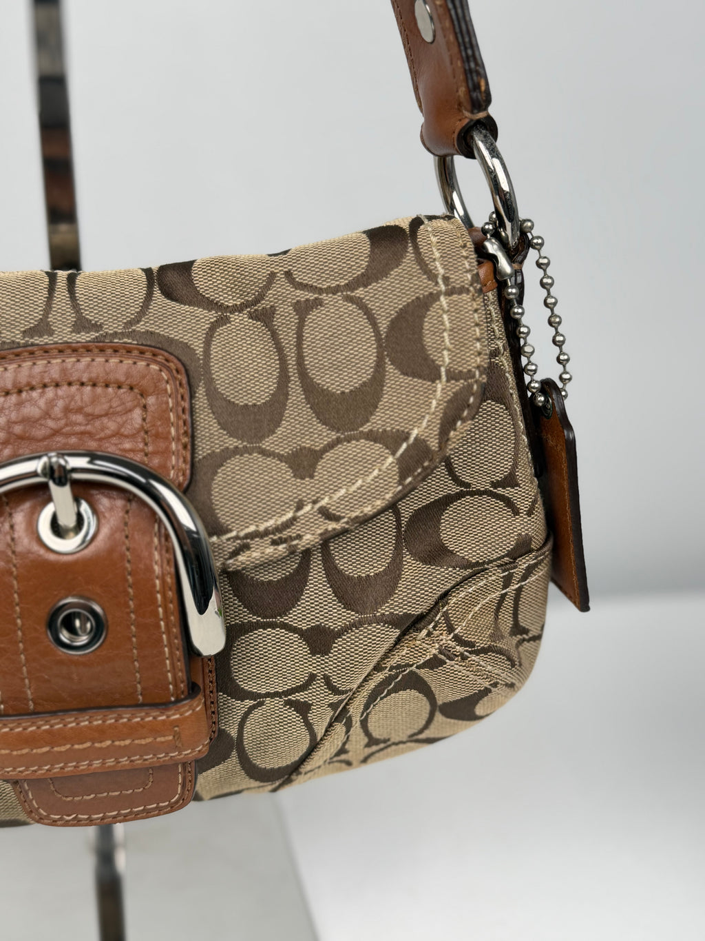 Coach 11860 Soho Signature Brown Monogram Shoulder Bag Brown Leather Trim