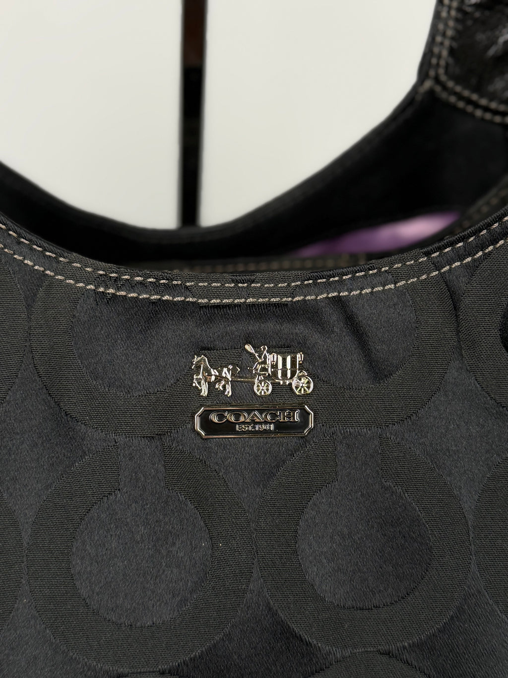 Coach 14305 Maggie Black Optic Art Monogram Shoulder Bag Leather Trim